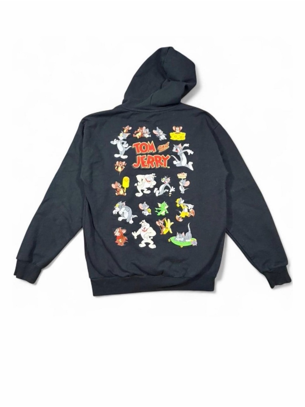 Tom and Jerry Black Graphic Hoodie Adult Size Small Cartoon Pullover Sweatshirt
